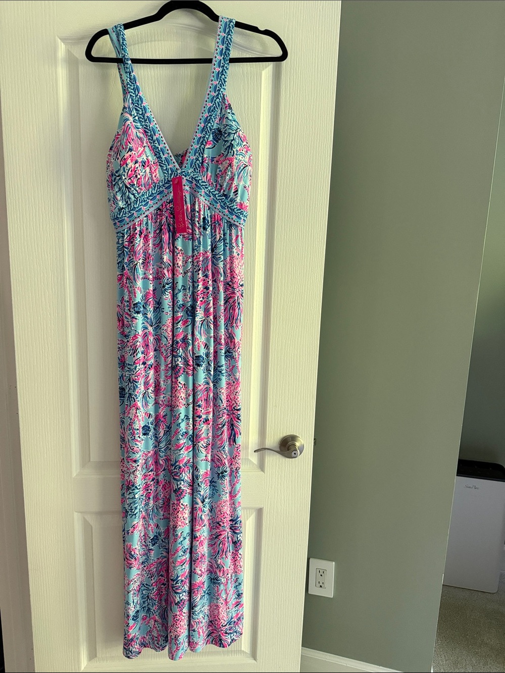 Lilly Pulitzer Aqua, Pink & Navy Floral Maxi Dress